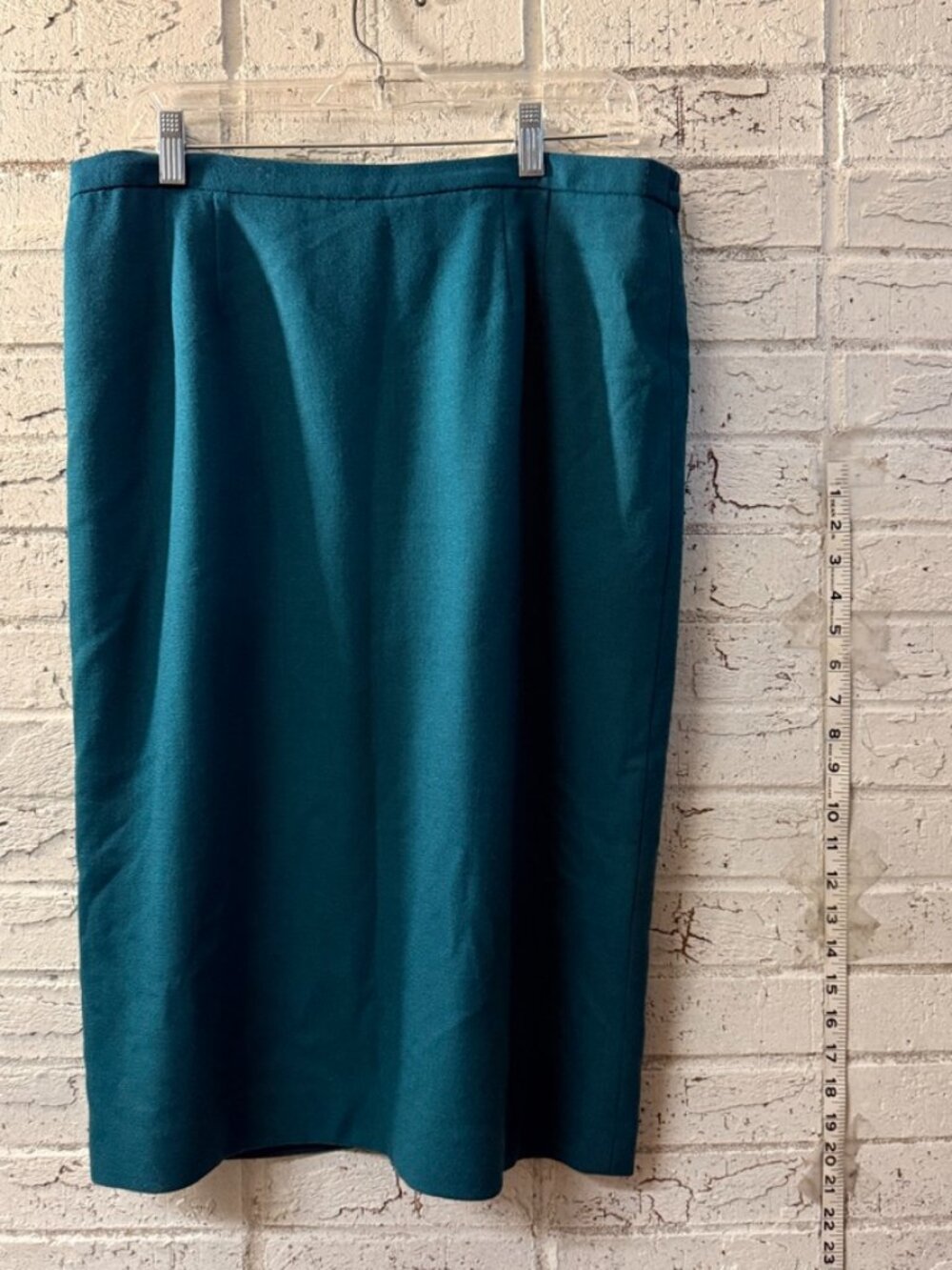 Kasper Womens 14 Green Wool Blend Midi Pencil Skirt Career Workwear
